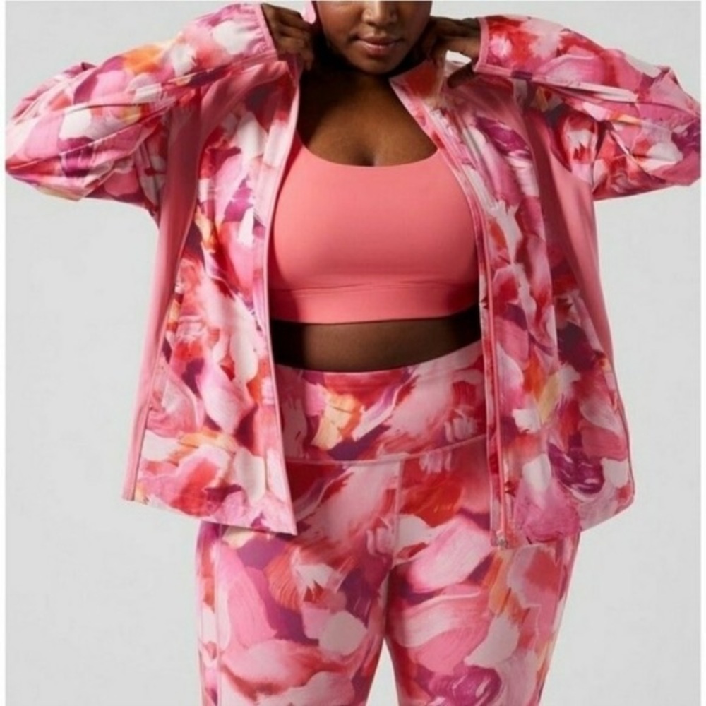 Athleta Jacket Run With It Printed Coral Pink 3X